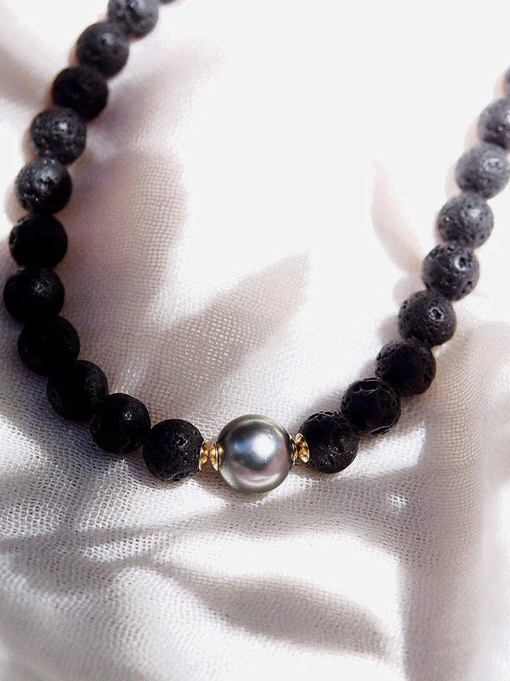 Black Lava Tahitian Pearl Necklace - Roselani