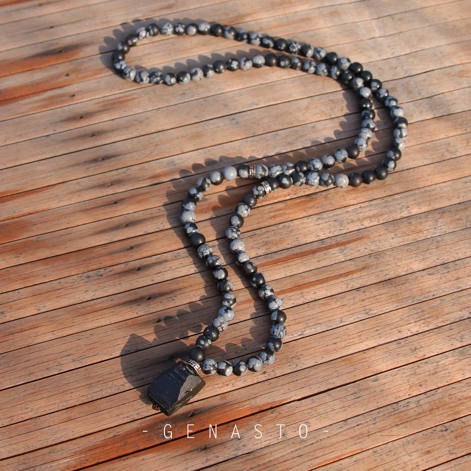 Black Tourmaline & Snowflake Obsidian Necklace