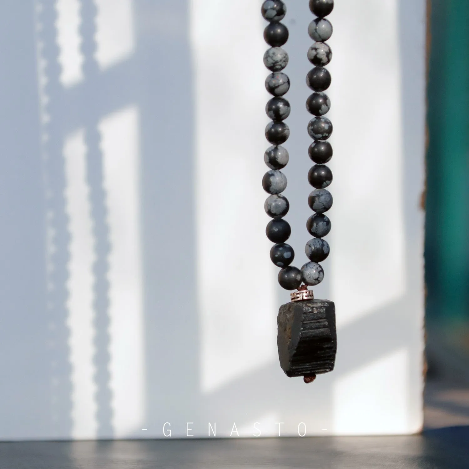 Black Tourmaline & Snowflake Obsidian Necklace