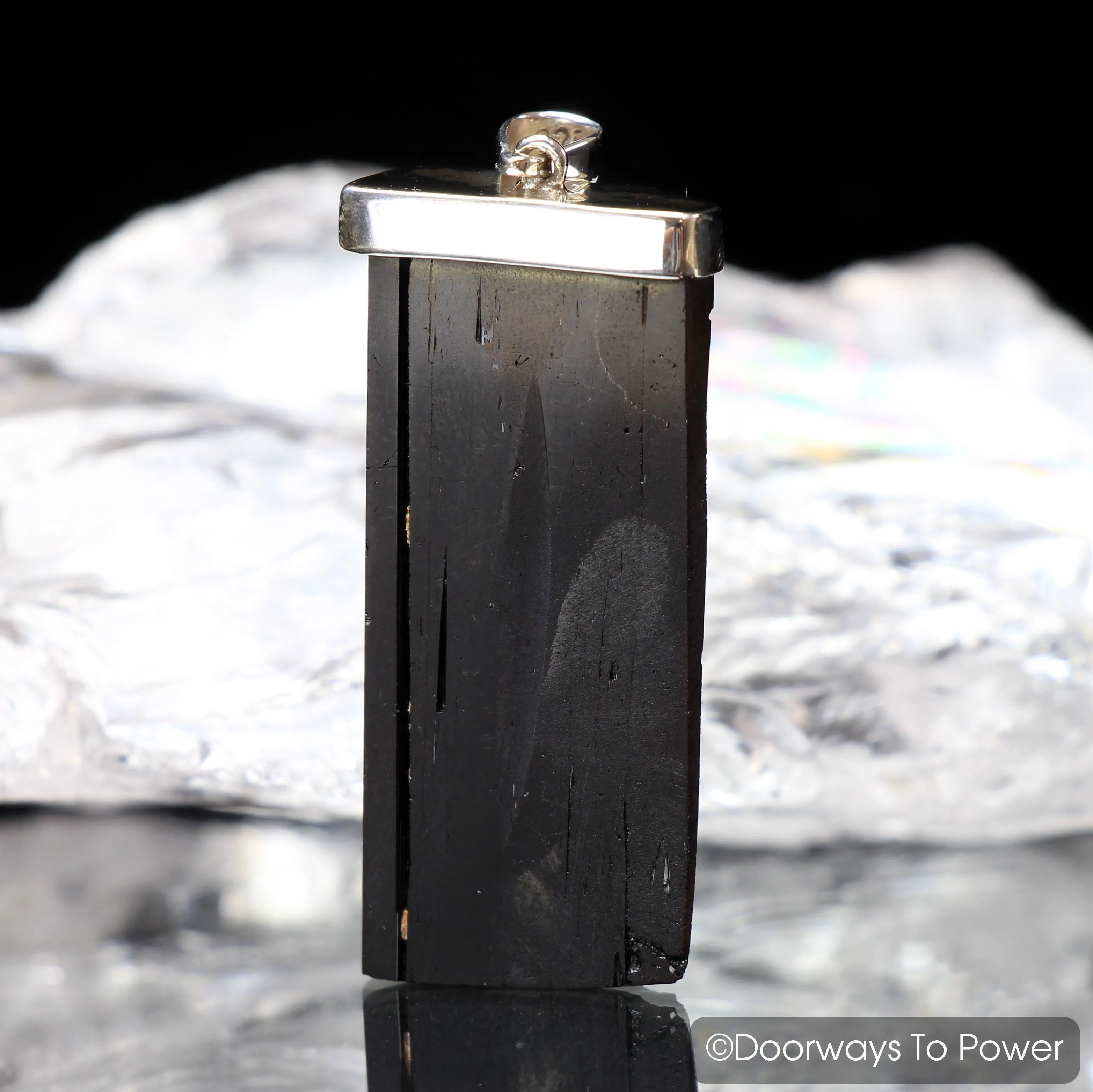 Black Tourmaline Energy Protection Crystal Pendant.925 SS