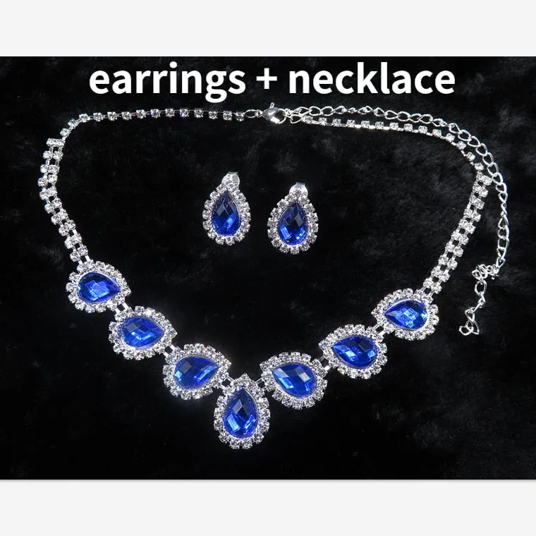 Blue Water Drop Rhinestones Necklace