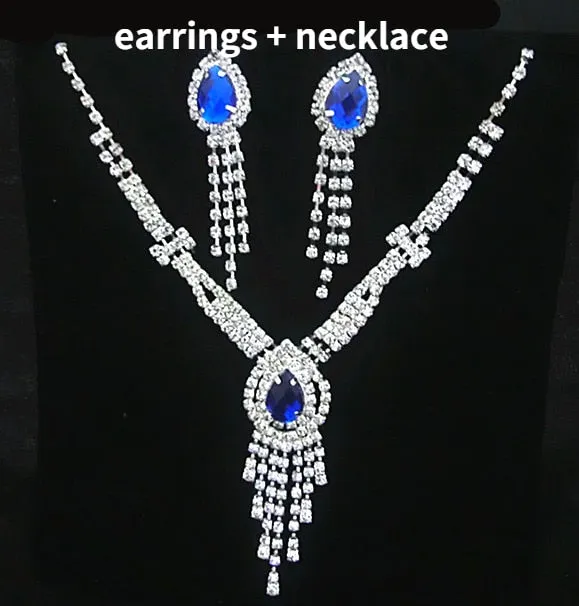 Blue Water Drop Rhinestones Necklace