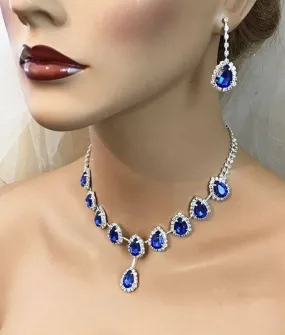 Blue Water Drop Rhinestones Necklace