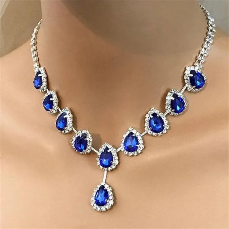 Blue Water Drop Rhinestones Necklace