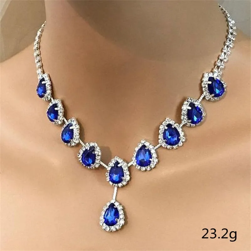 Blue Water Drop Rhinestones Necklace