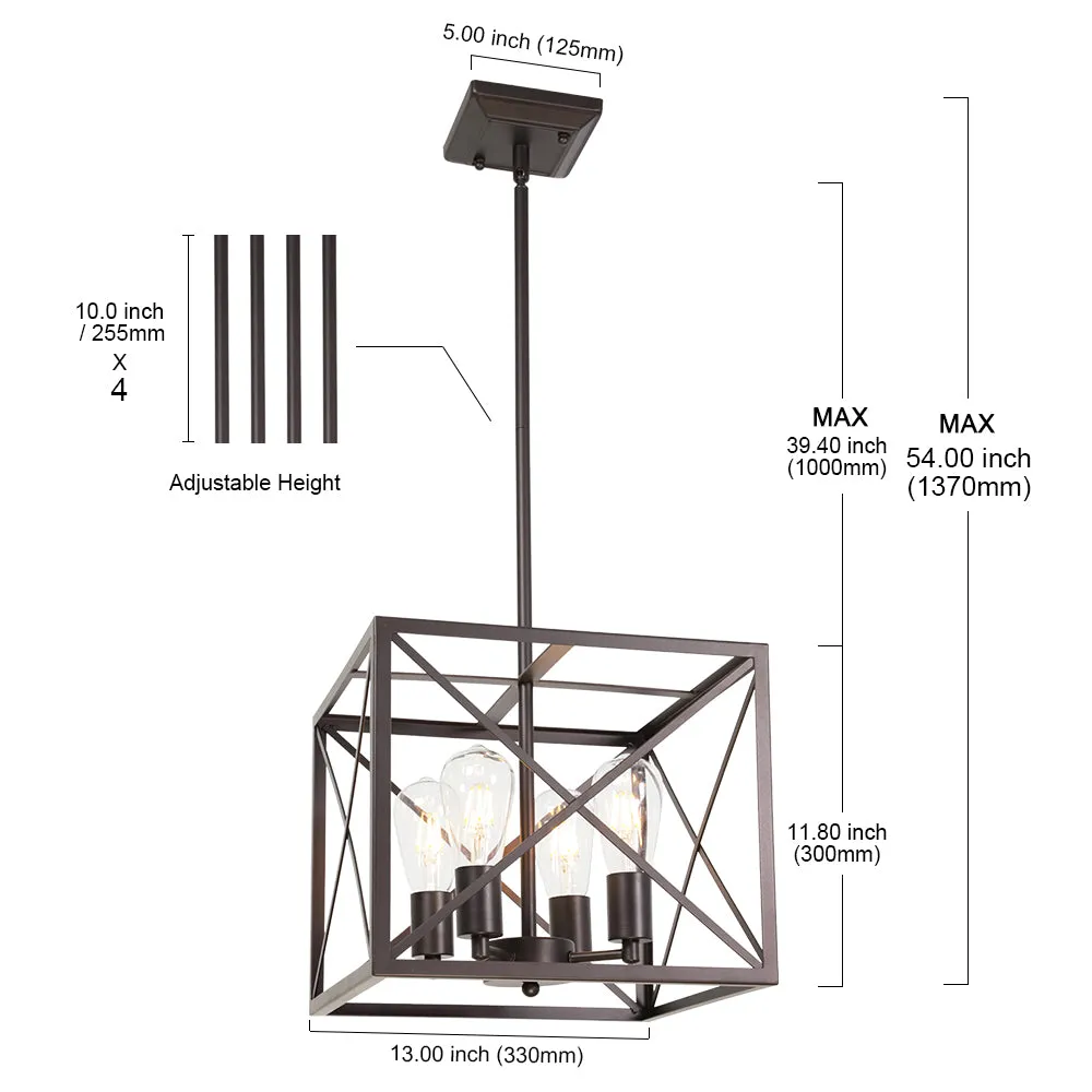 BONLICHT Industrial Rustic Chandelier Lamp 4-Light Farmhouse Pendant Light Oil Rubbed Bronze Finish
