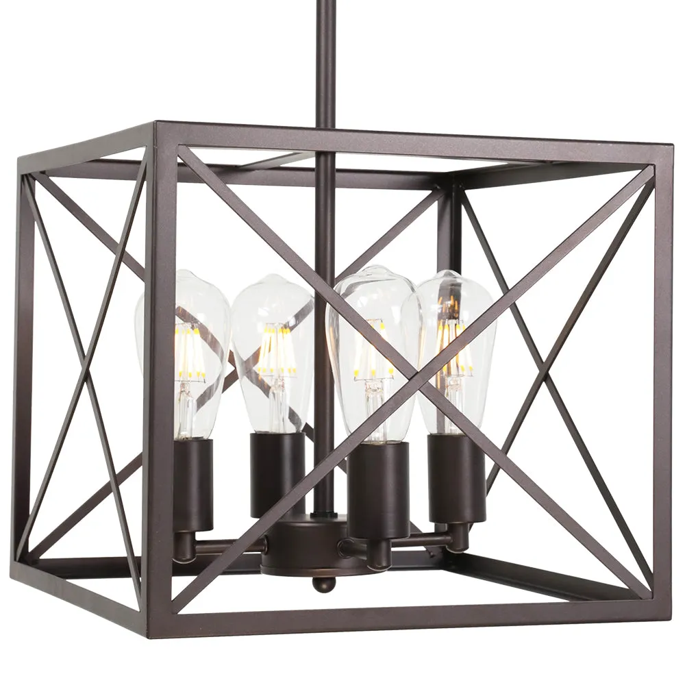 BONLICHT Industrial Rustic Chandelier Lamp 4-Light Farmhouse Pendant Light Oil Rubbed Bronze Finish