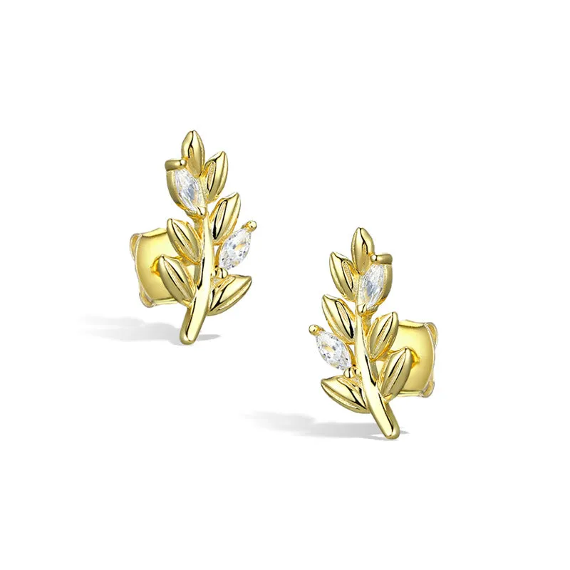 Branch with Zircon Silver Studs Earrings for Women