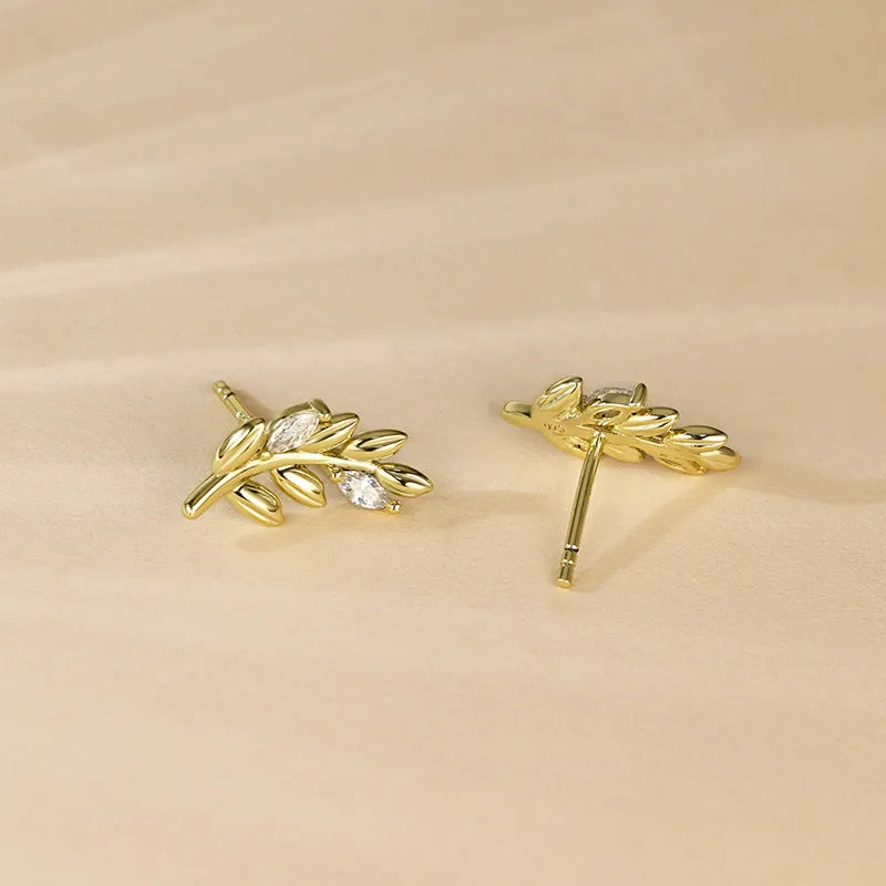 Branch with Zircon Silver Studs Earrings for Women