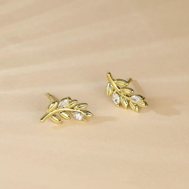 Branch with Zircon Silver Studs Earrings for Women