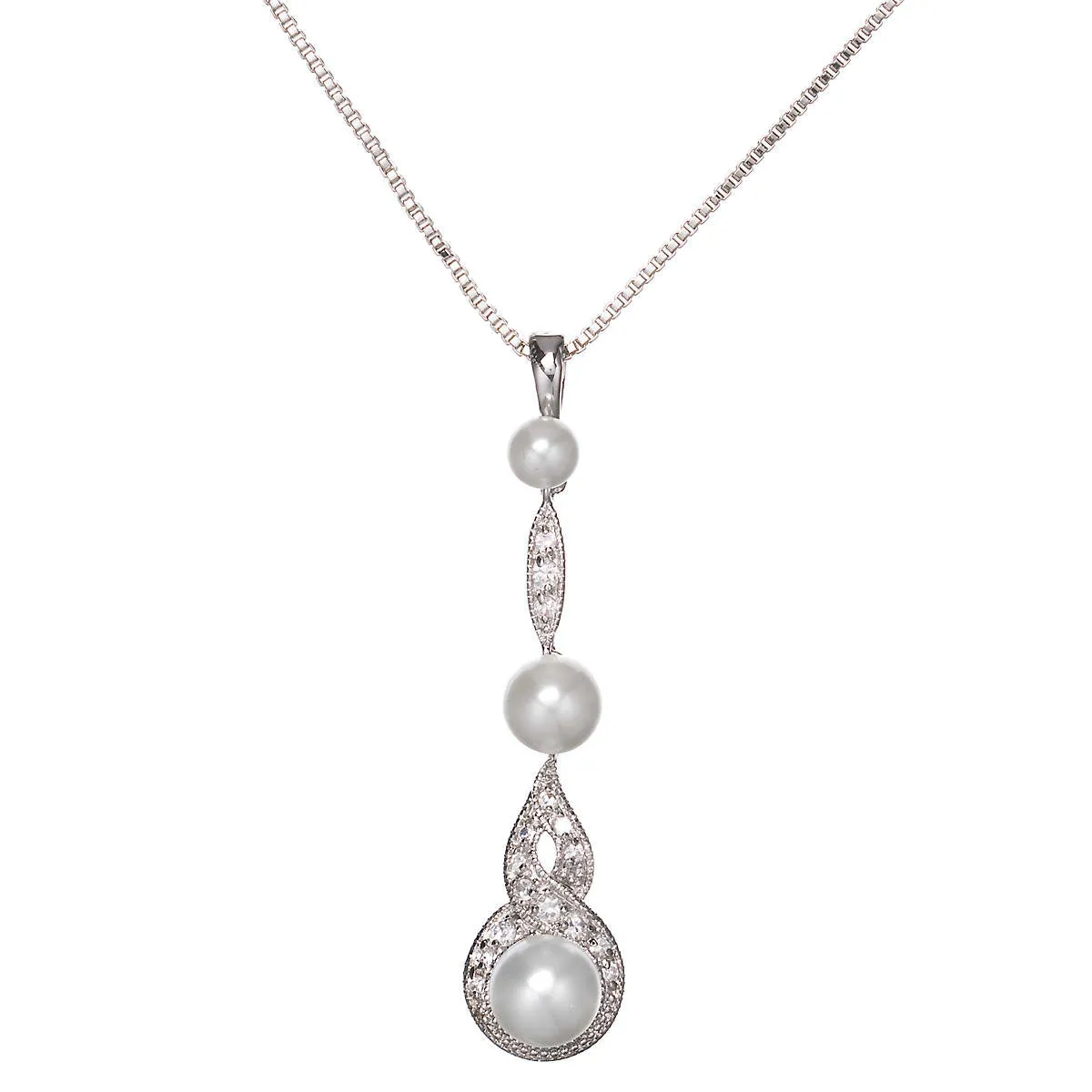 Breil Retro Inspired Pearl and Cubic Zirconia Pendant Necklace