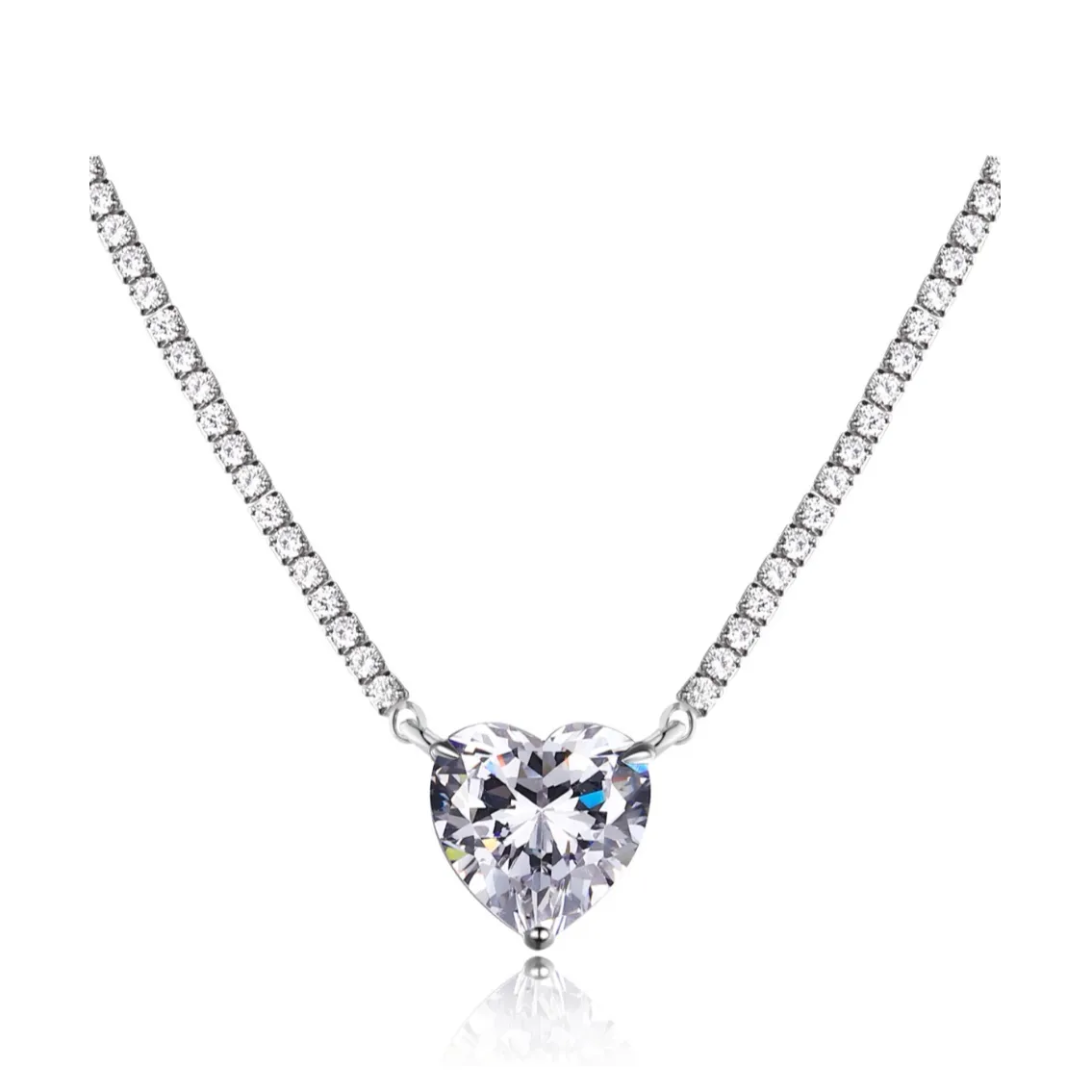 Bridal 8 Carat Heart Pendant Tennis Necklace