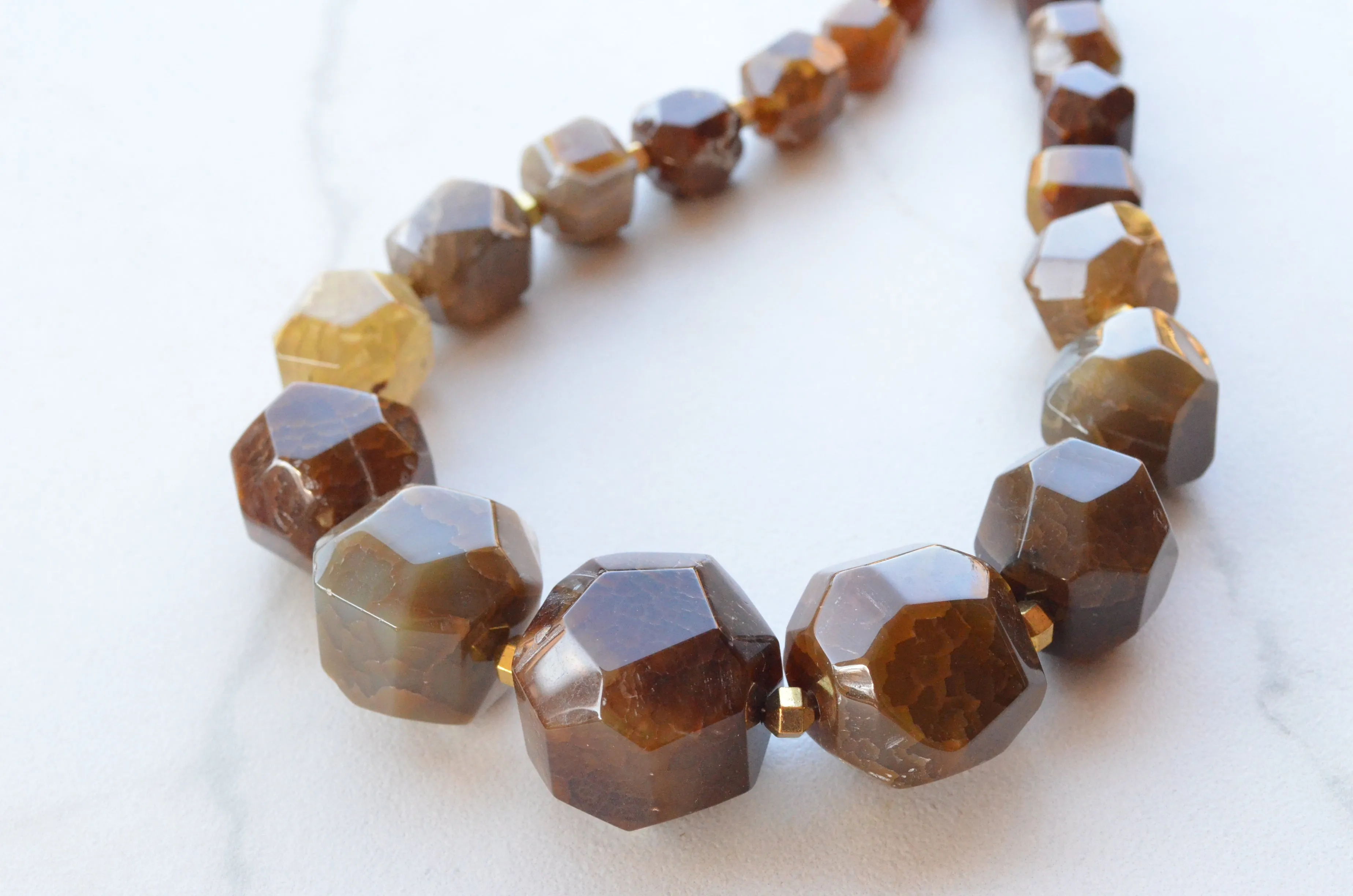 Brown Yellow Statement Beaded Agate Gemstone Chunky Stone Womens Necklace - Gemma