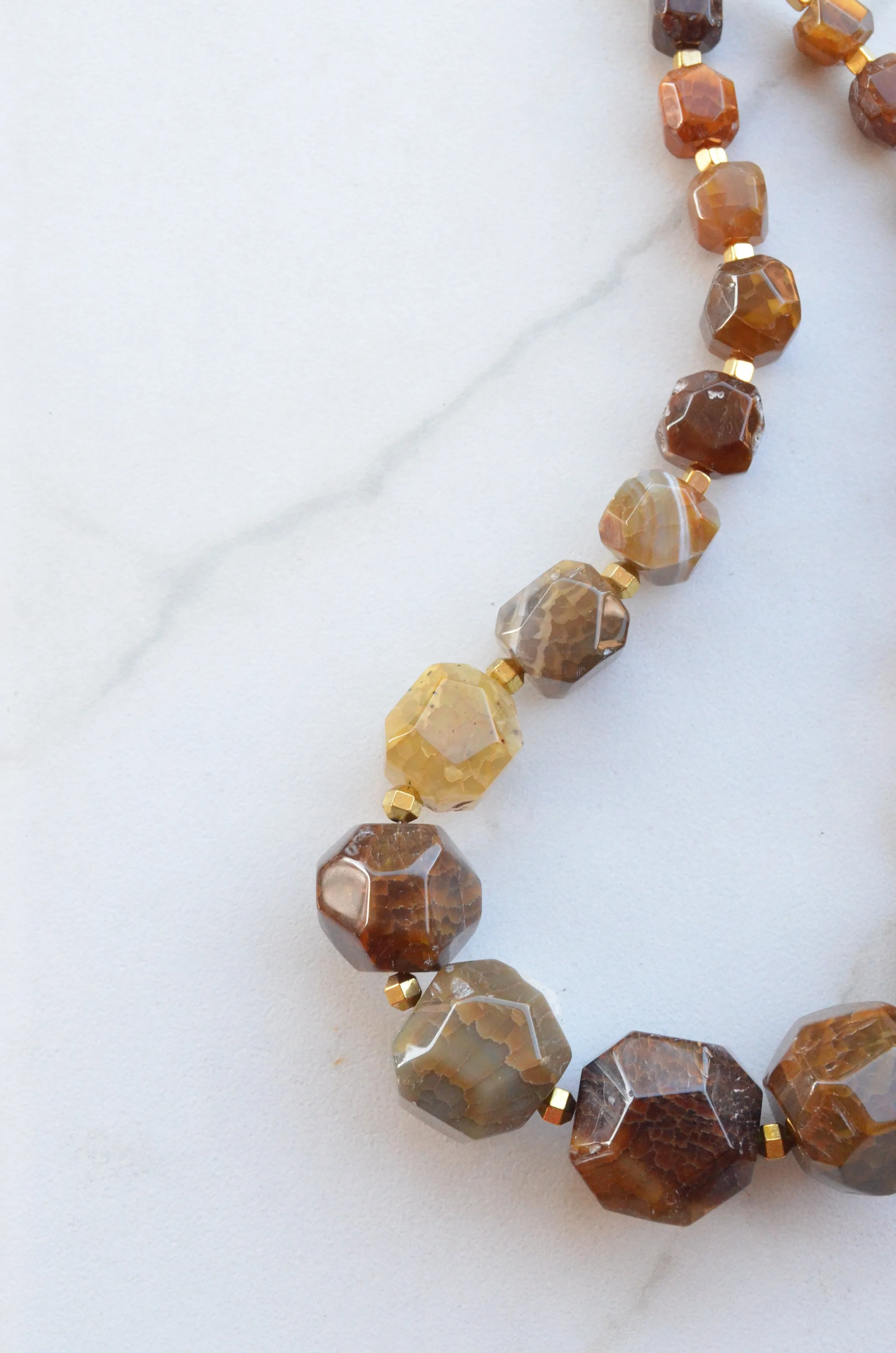 Brown Yellow Statement Beaded Agate Gemstone Chunky Stone Womens Necklace - Gemma