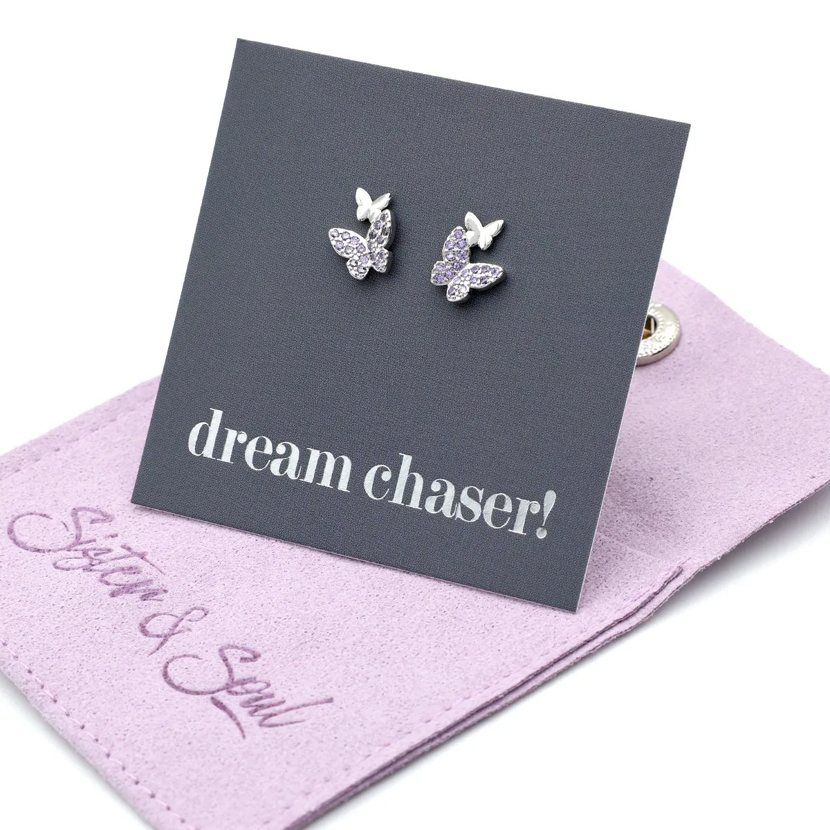 BUTTERFLY DEAM - Sterling Silver Stud with purple CZ - Dream Chaser! (9914-S)