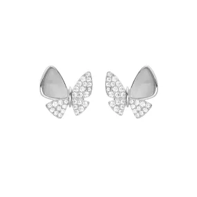 Butterfly with Mother of Pearl and Zircon Silver Stud Earrings