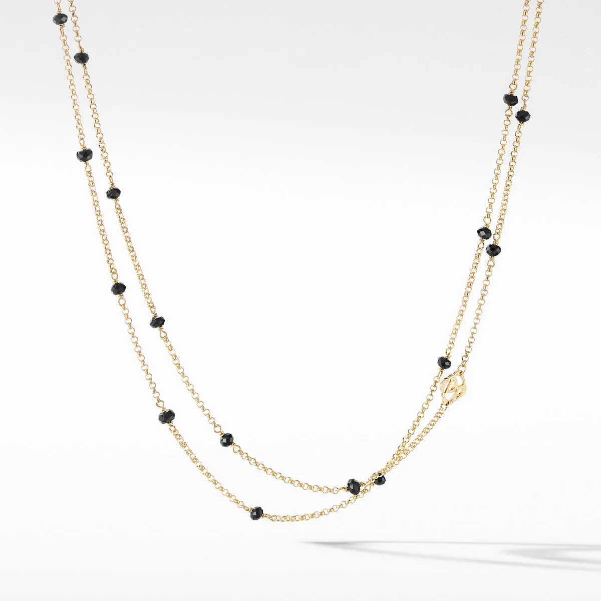 Cable Collectibles Bead and Chain Necklace in 18K Yellow Gold with Black Spinels