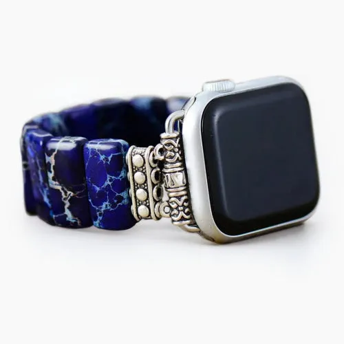 cape diablo CD AWSSNavyTib Dark Navy Tibetan Jasper Stretch Apple Watch Strap Small