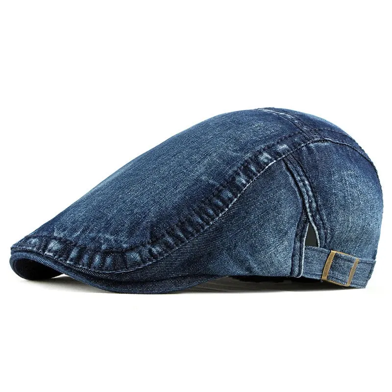 Casual Simple Washed Denim Flat Cap