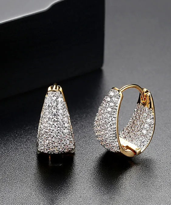 Casual Zircon 14K Gold Beautiful Hoop Earrings