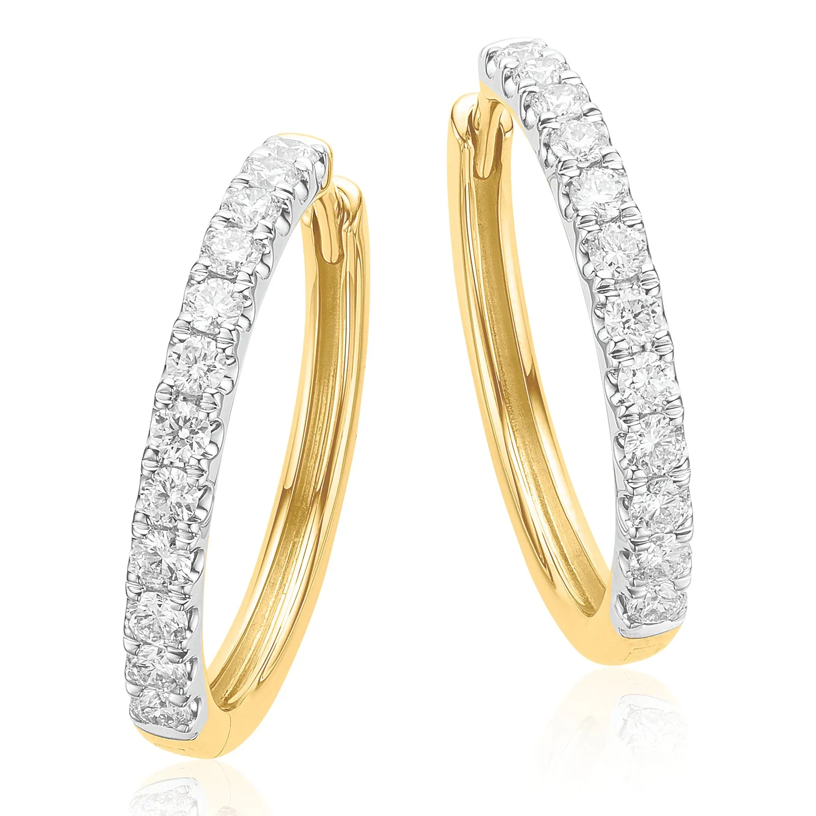 Celebration 9ct Two Tone Gold Round Brilliant Cut 3/4 CARAT tw of Lab Grown Diamonds Huggie Earrings