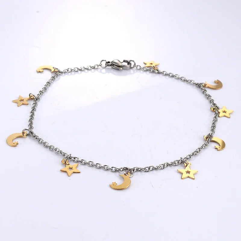 Celestial Elegance: Personalized Titanium Steel Night Sky Bracelet with Moon Pendant for Women