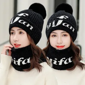 Chenille Plus Velvet All-match Pompoms Outdoor Knitted Woolen Warm Winter Cap