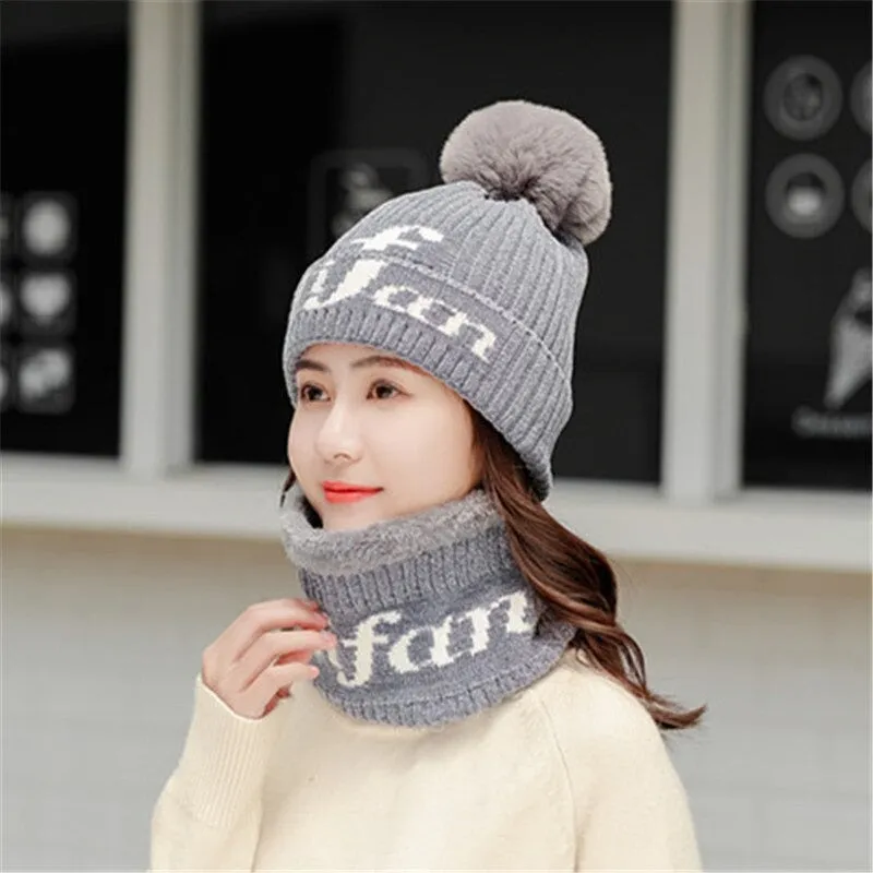 Chenille Plus Velvet All-match Pompoms Outdoor Knitted Woolen Warm Winter Cap