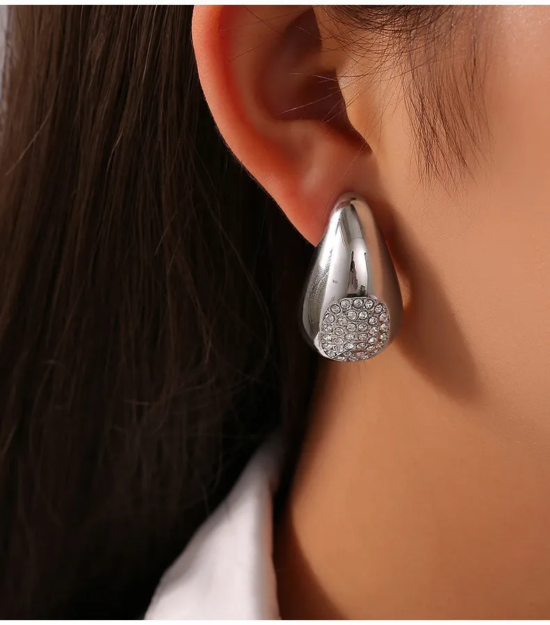 Chic Titanium Steel Stud Earrings with Zircon Accent