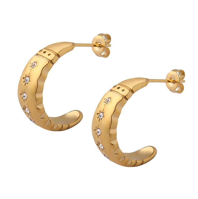 Chic Zircon Detail C-Shaped Earrings - Elegant Titanium Ear Accessories