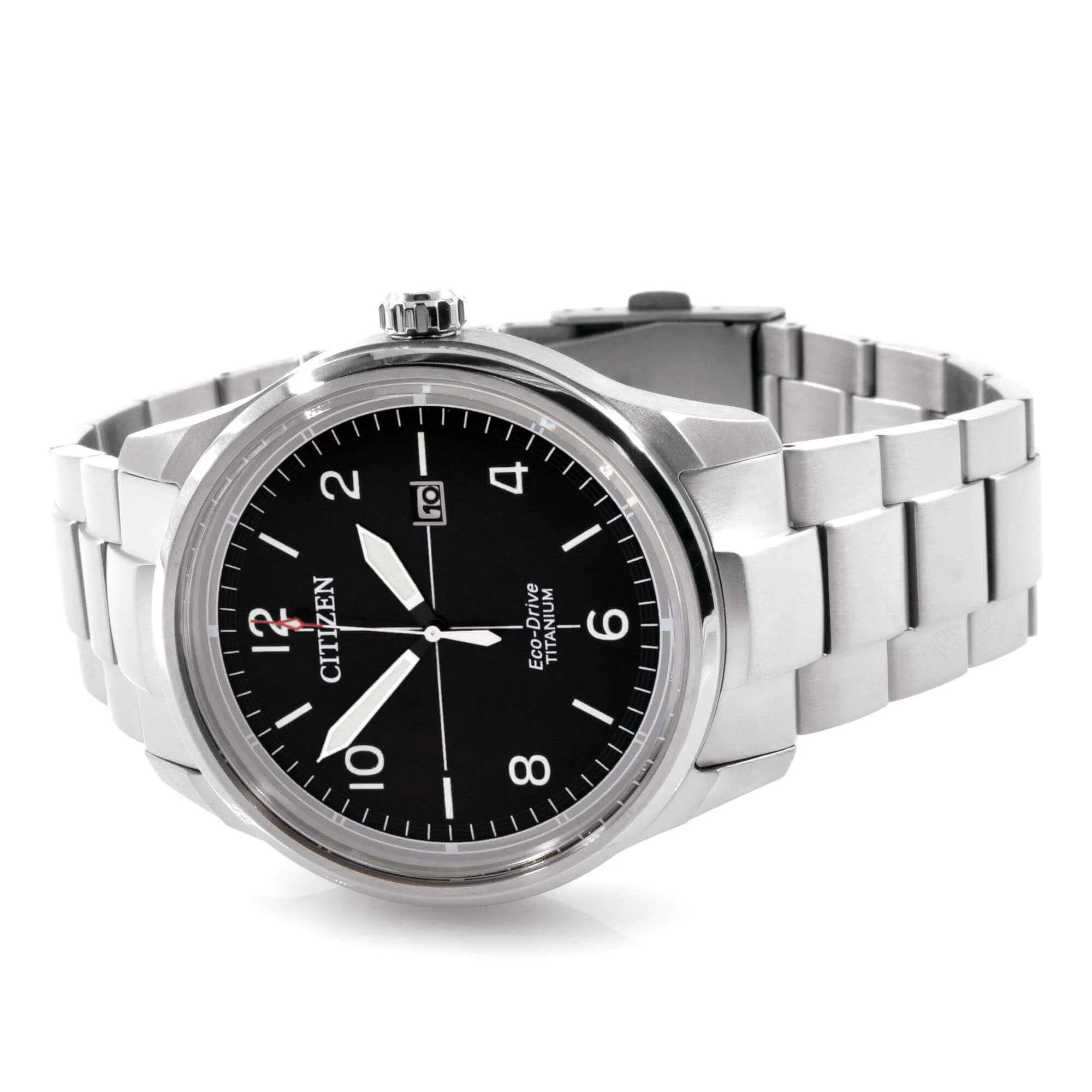 Citizen Men's Watch - Eco-Drive Date Black Dial Silver Titanium Bracelet | BM7570-80E