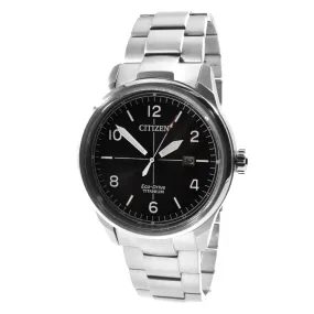 Citizen Men's Watch - Eco-Drive Date Black Dial Silver Titanium Bracelet | BM7570-80E