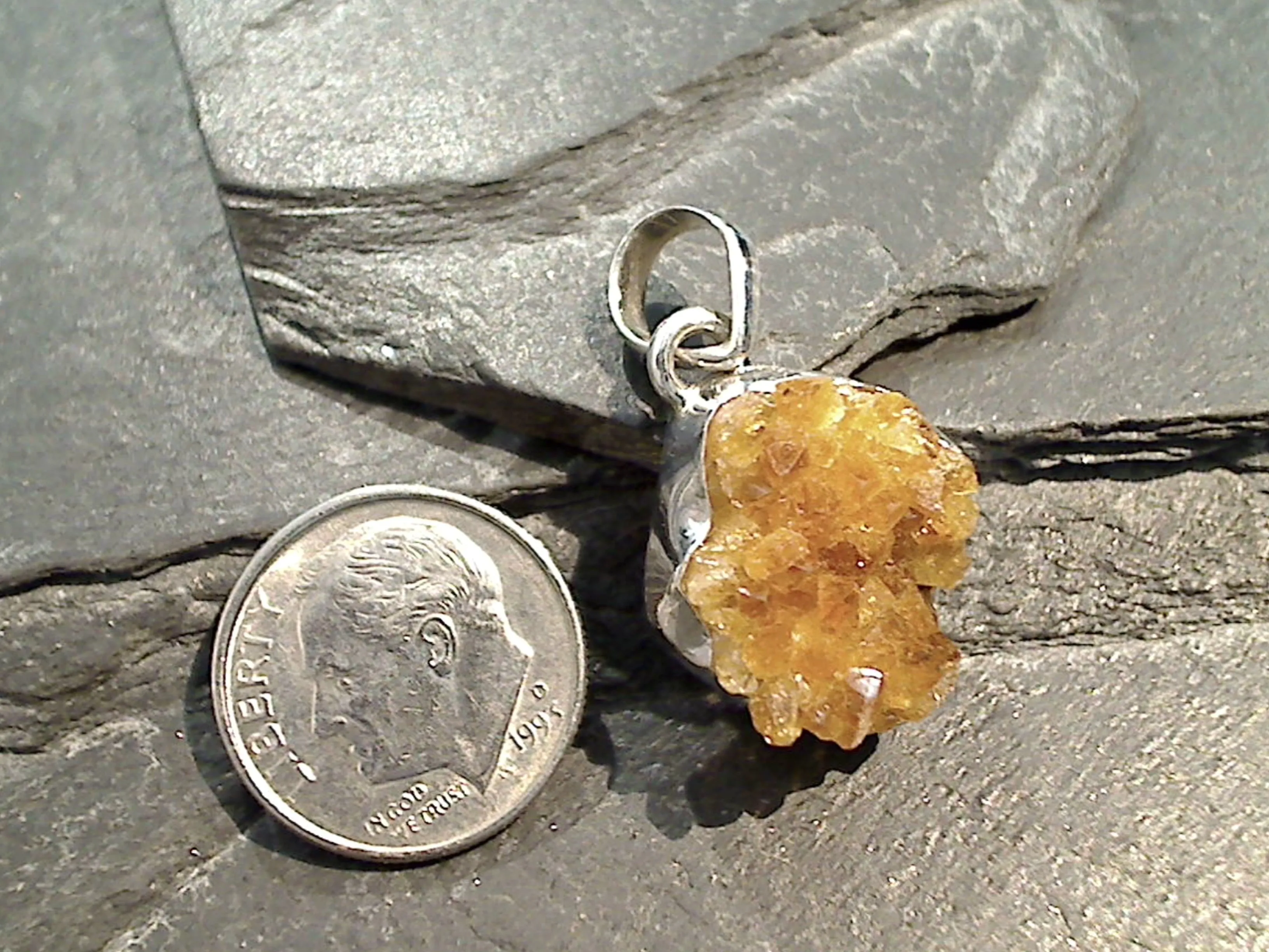 Citrine Crystal Cluster, Sterling Silver Small Pendant