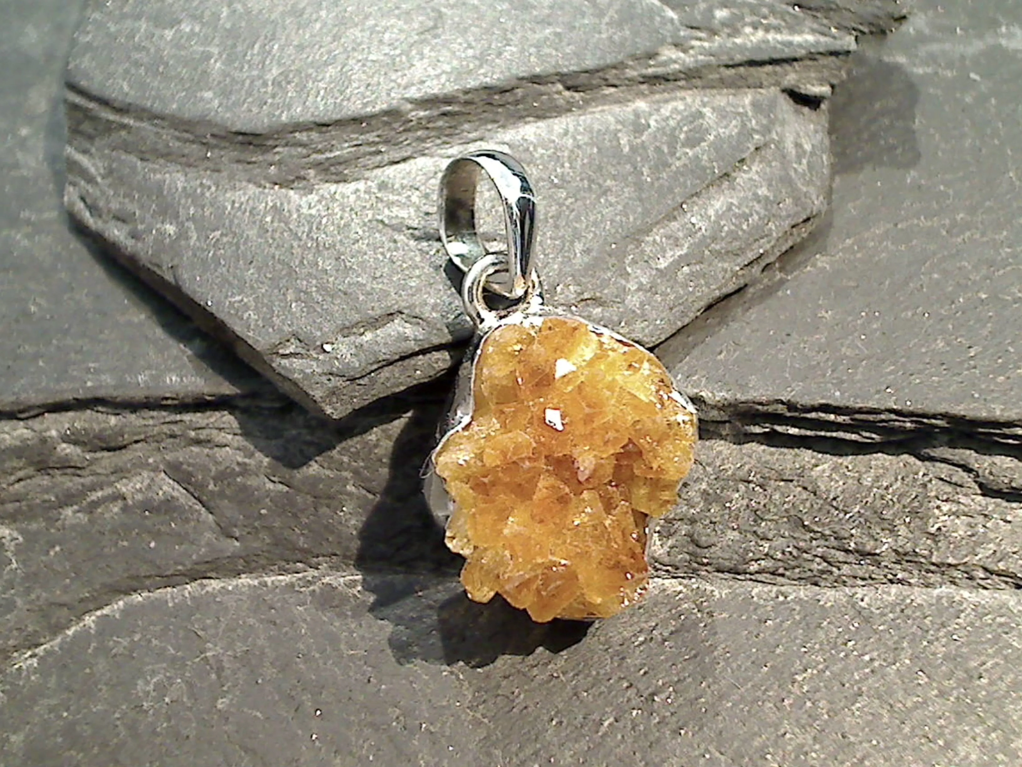 Citrine Crystal Cluster, Sterling Silver Small Pendant