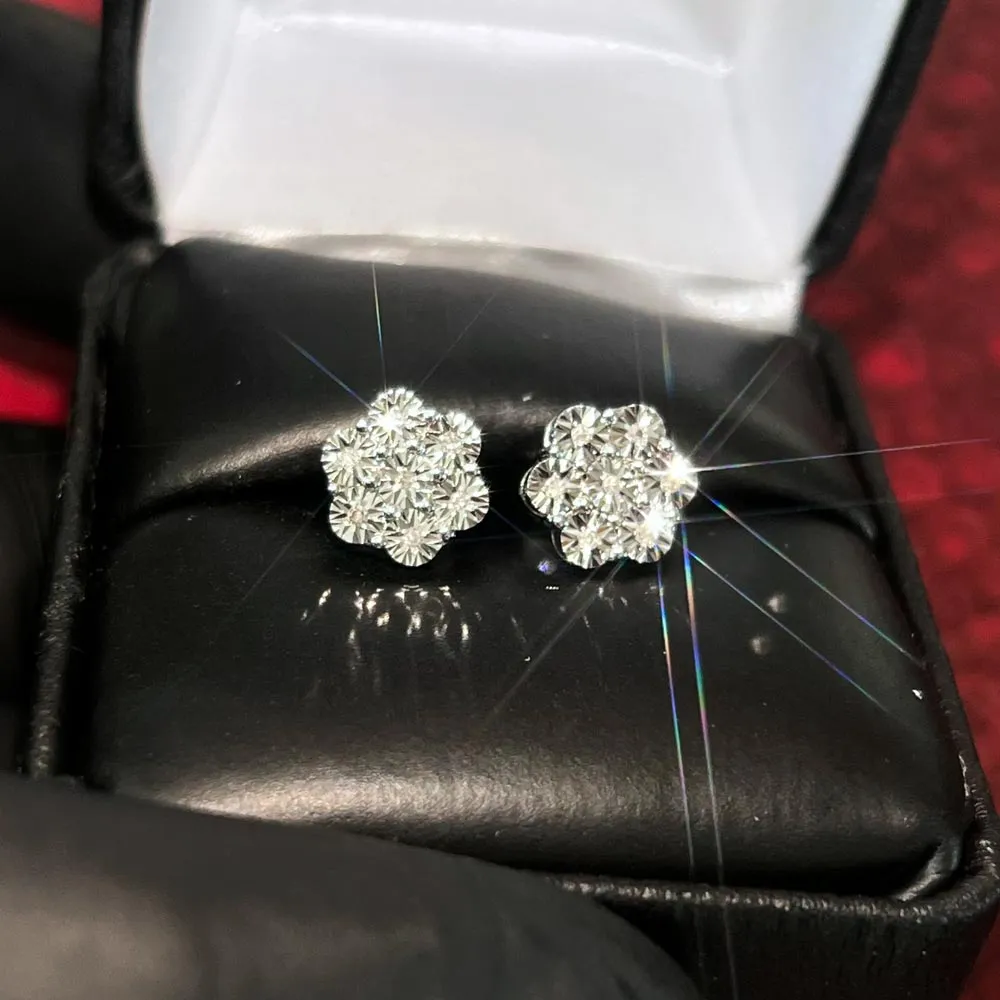 Cluster Miracle Diamond Stud Earrings .925 Sterling Silver