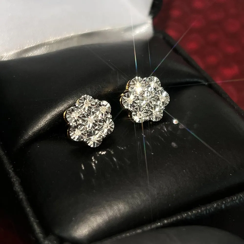 Cluster Miracle Diamond Stud Earrings .925 Sterling Silver