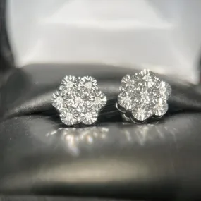 Cluster Miracle Diamond Stud Earrings .925 Sterling Silver