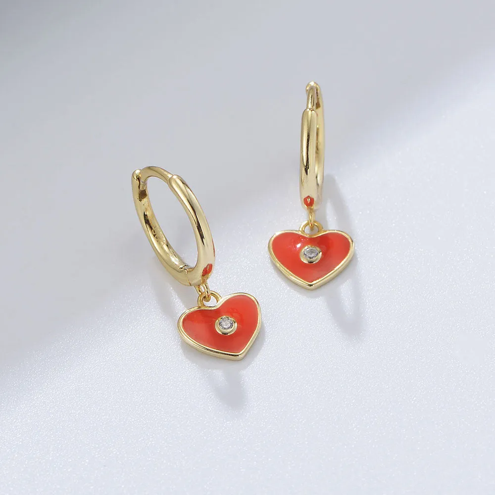 Colourful Heart-shaped with Zircon Silver Drop Earrings for Women