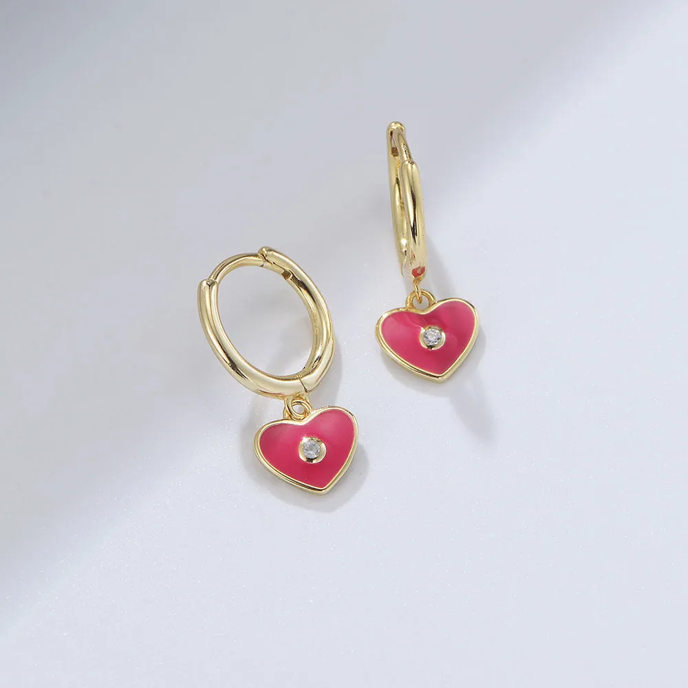 Colourful Heart-shaped with Zircon Silver Drop Earrings for Women