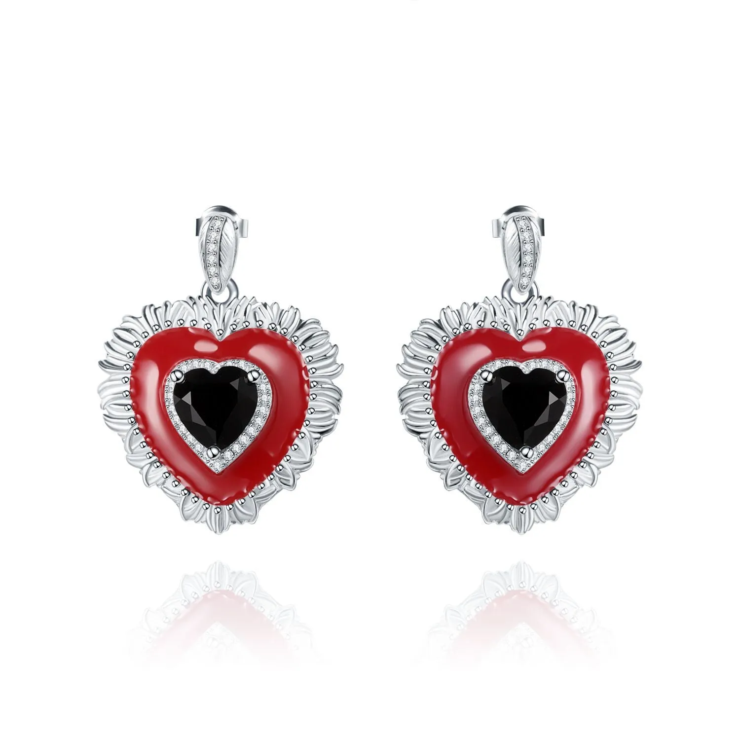 Colourful Natural Gemstone Love Design Silver Studs Earrings for Women