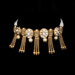 Contemporary Kundan Necklace Set with Pearl Strands