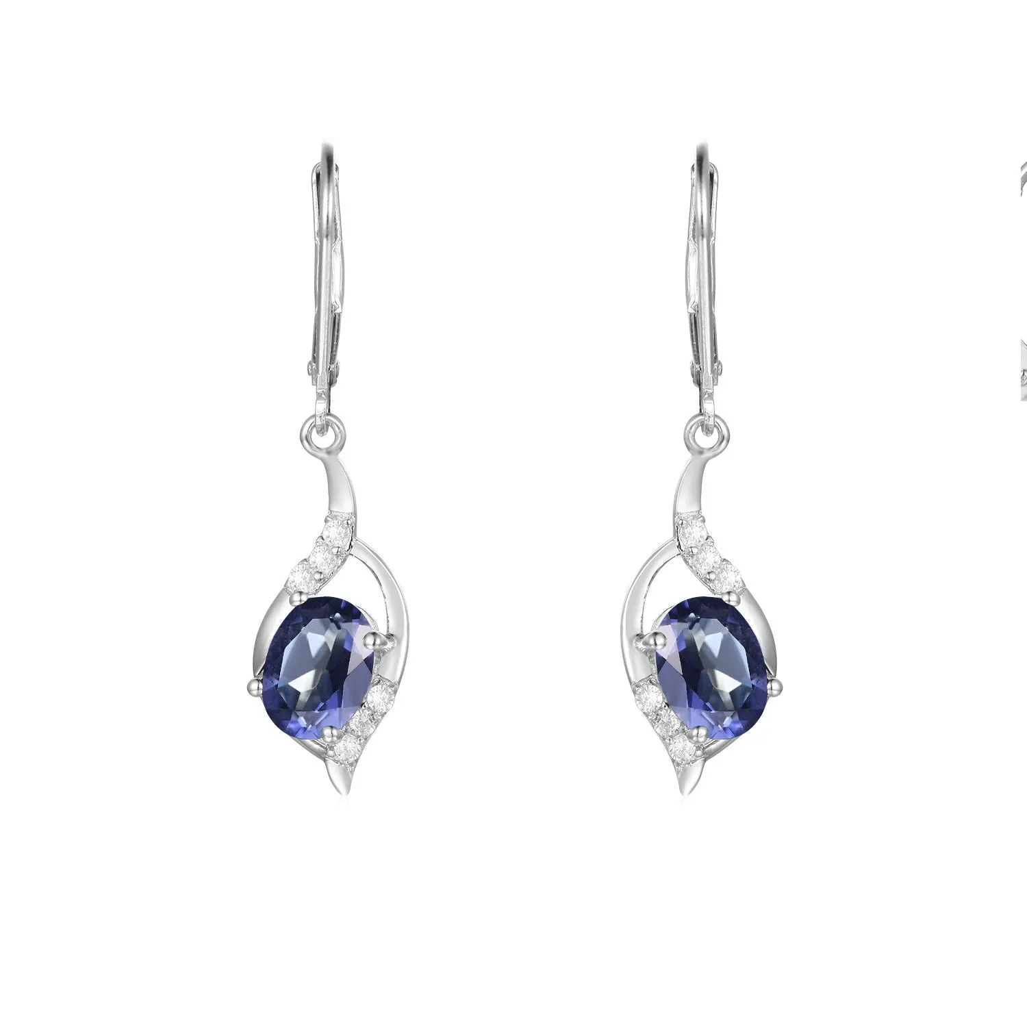 Creative Water Droplet Oval Natural Gemstone Silver Drop Earrings