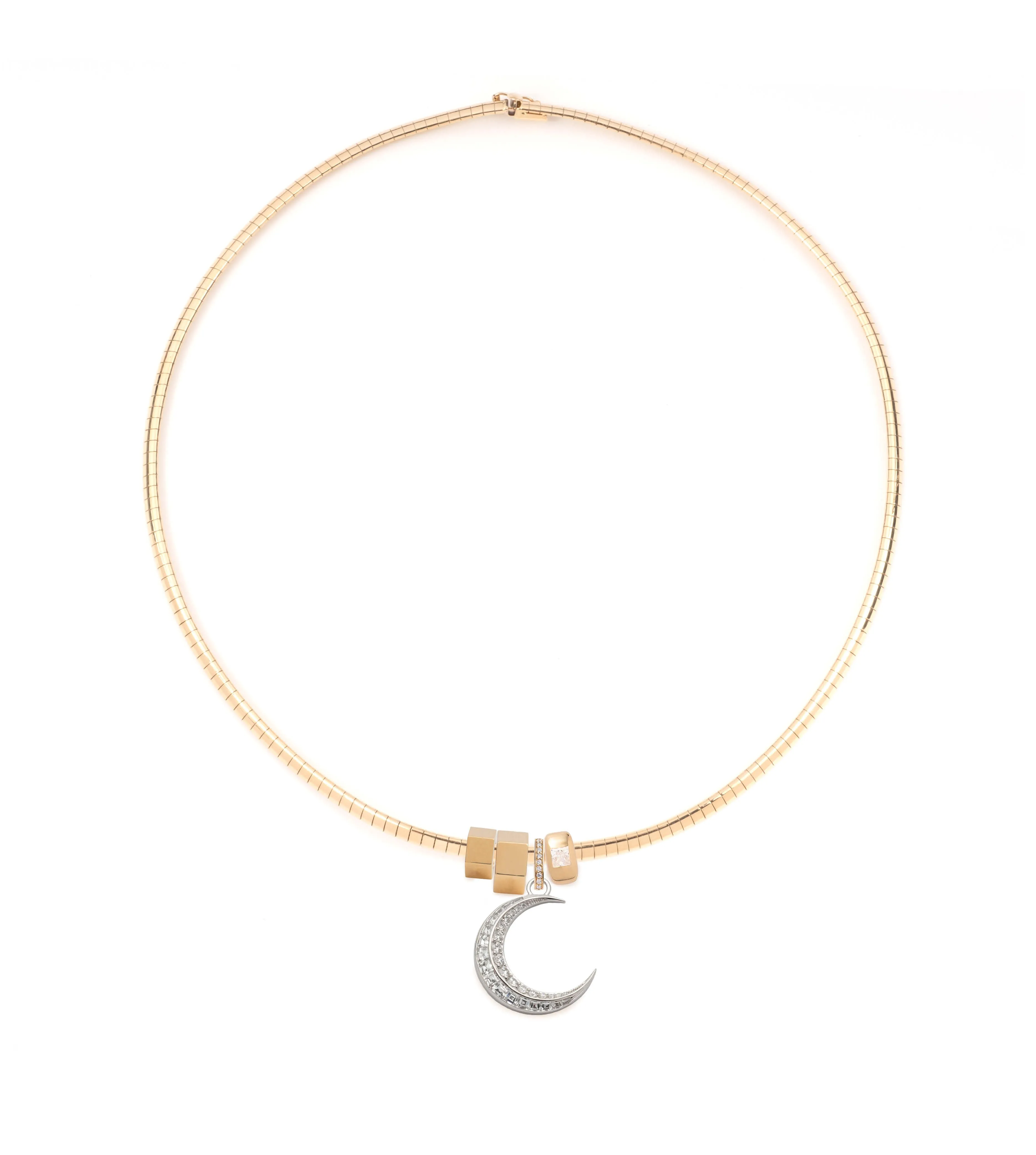 Crescent - Karma and Heart Beat : Diamond Gemstone Crescent Small Sleek Collar Necklace