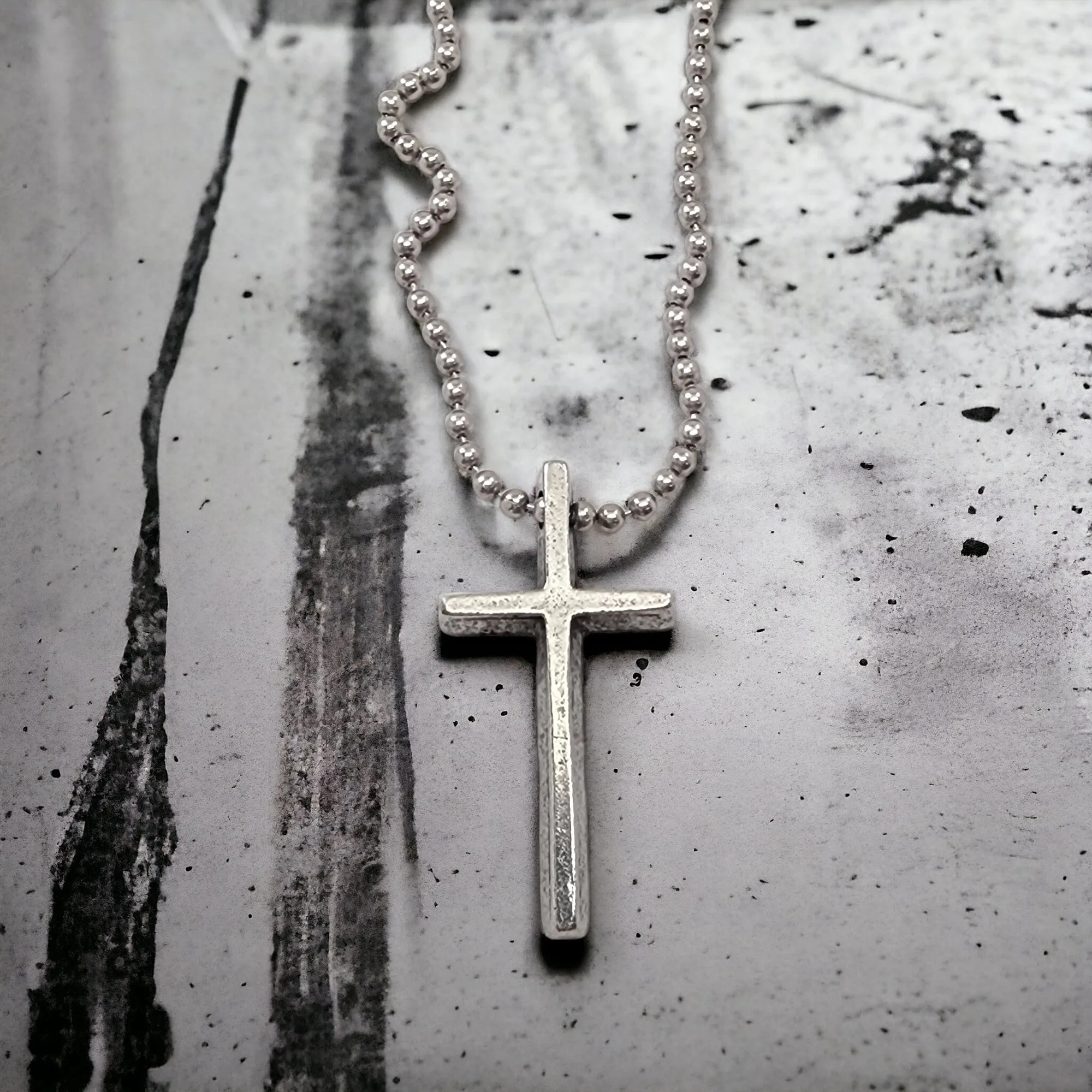 Cross Small Silver Finish Pendant Mini Ball Chain Necklace