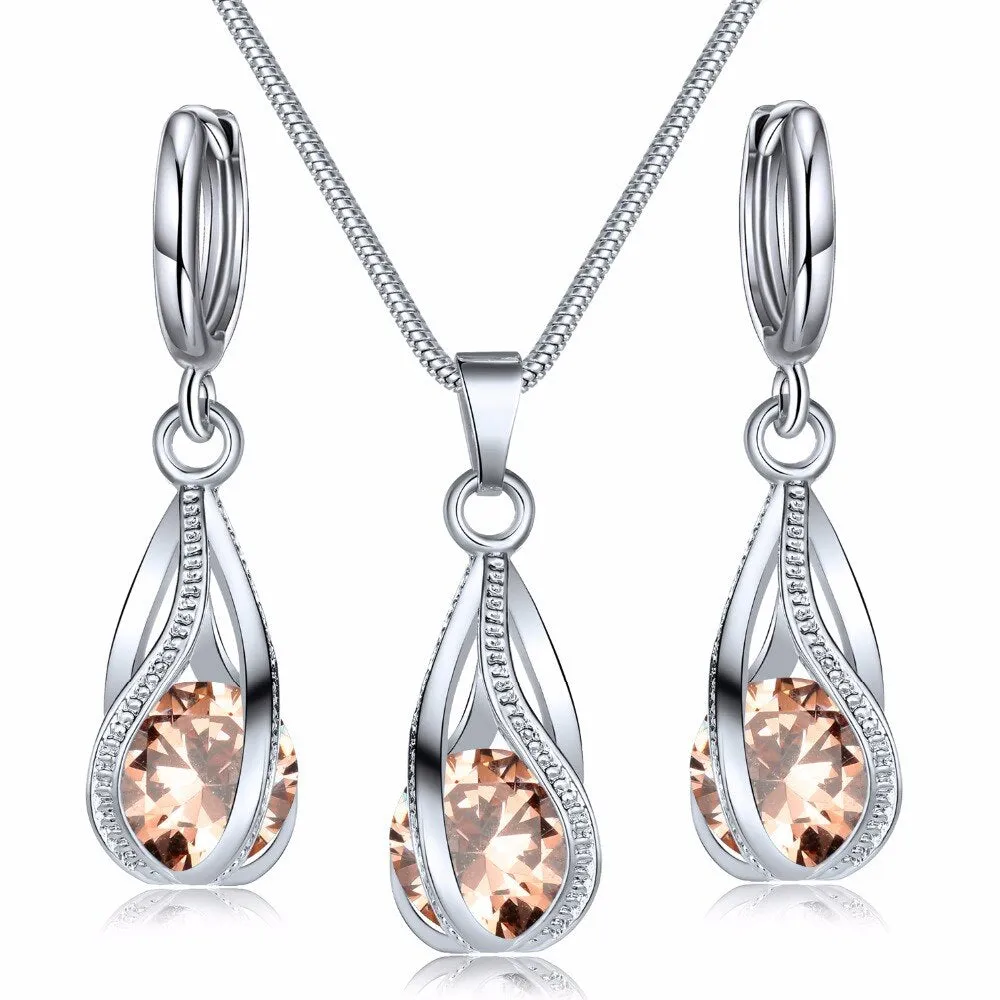 Crystal Jewelry Set Zircon Necklace Earrings Set