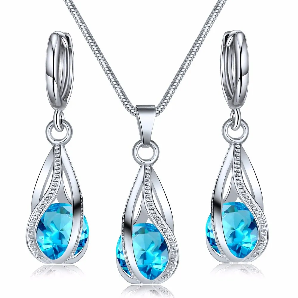 Crystal Jewelry Set Zircon Necklace Earrings Set