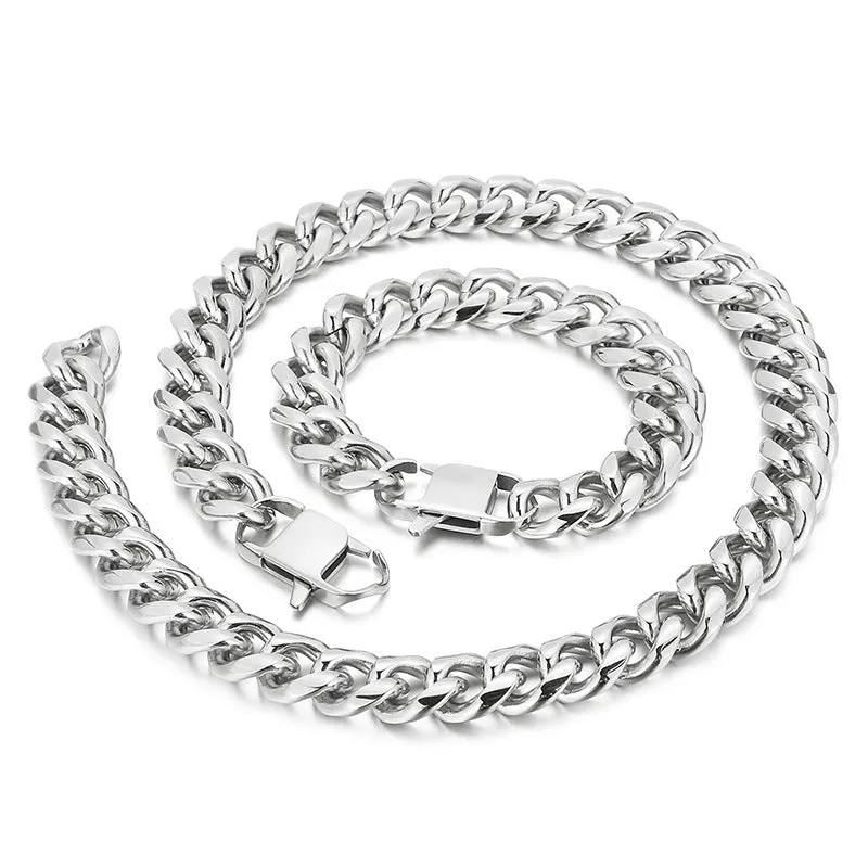 Cuban Chain Titanium Steel Men's Bracelet and Necklace - Bold Hip-Hop Accessories for European and American Style