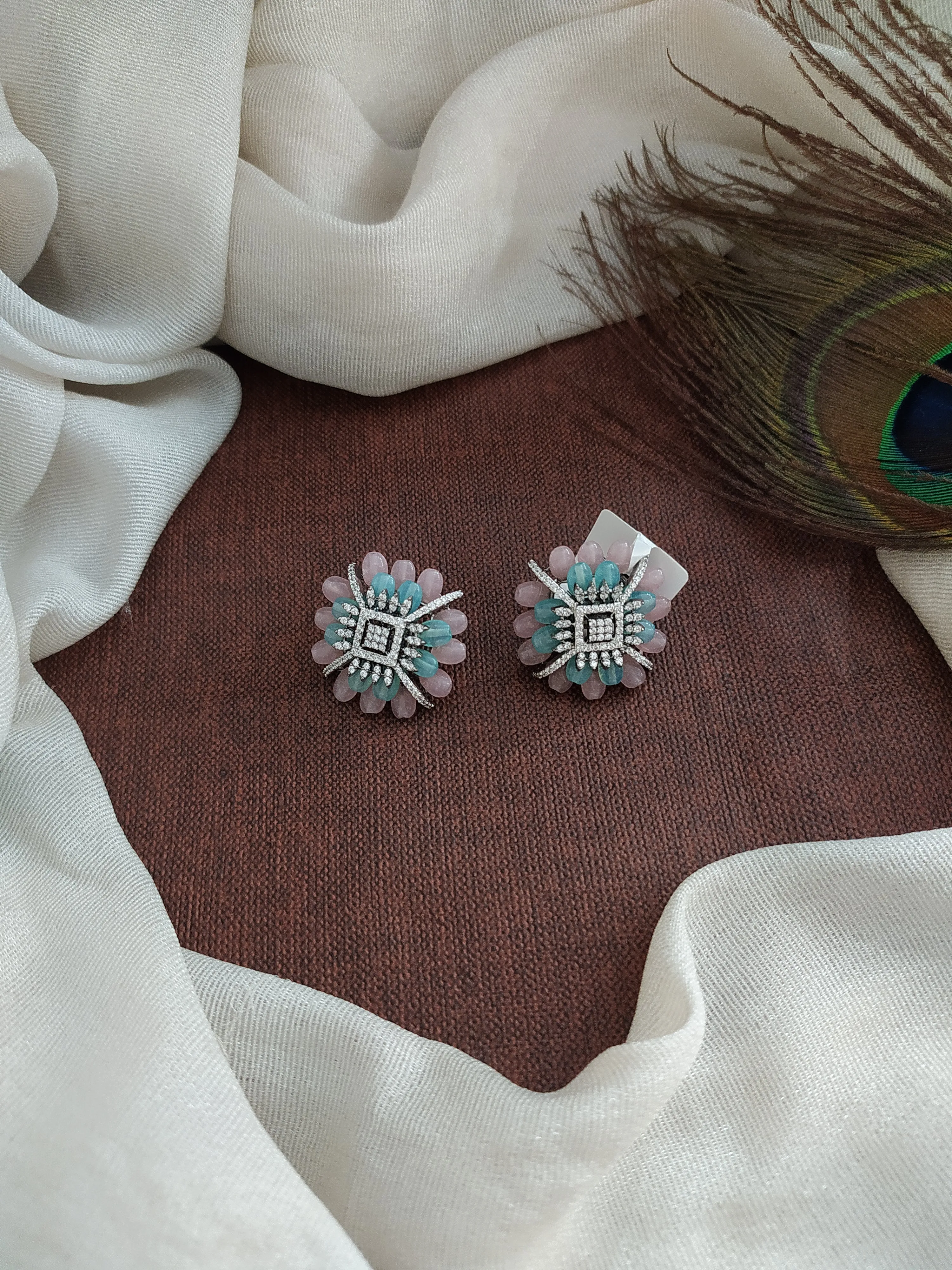 Cube-Shaped Zircon Studs in Victorian Beads Collection