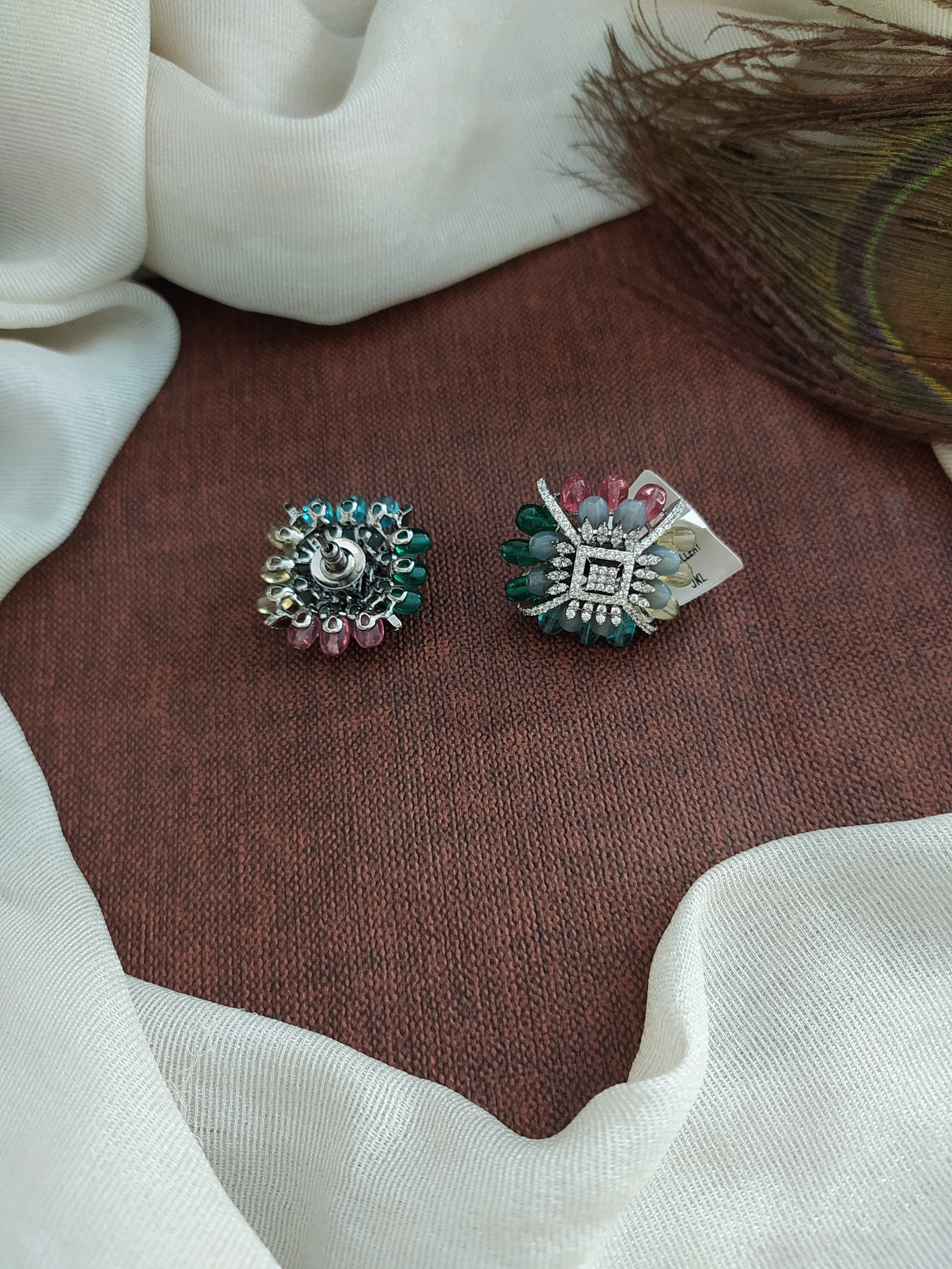 Cube-Shaped Zircon Studs in Victorian Beads Collection