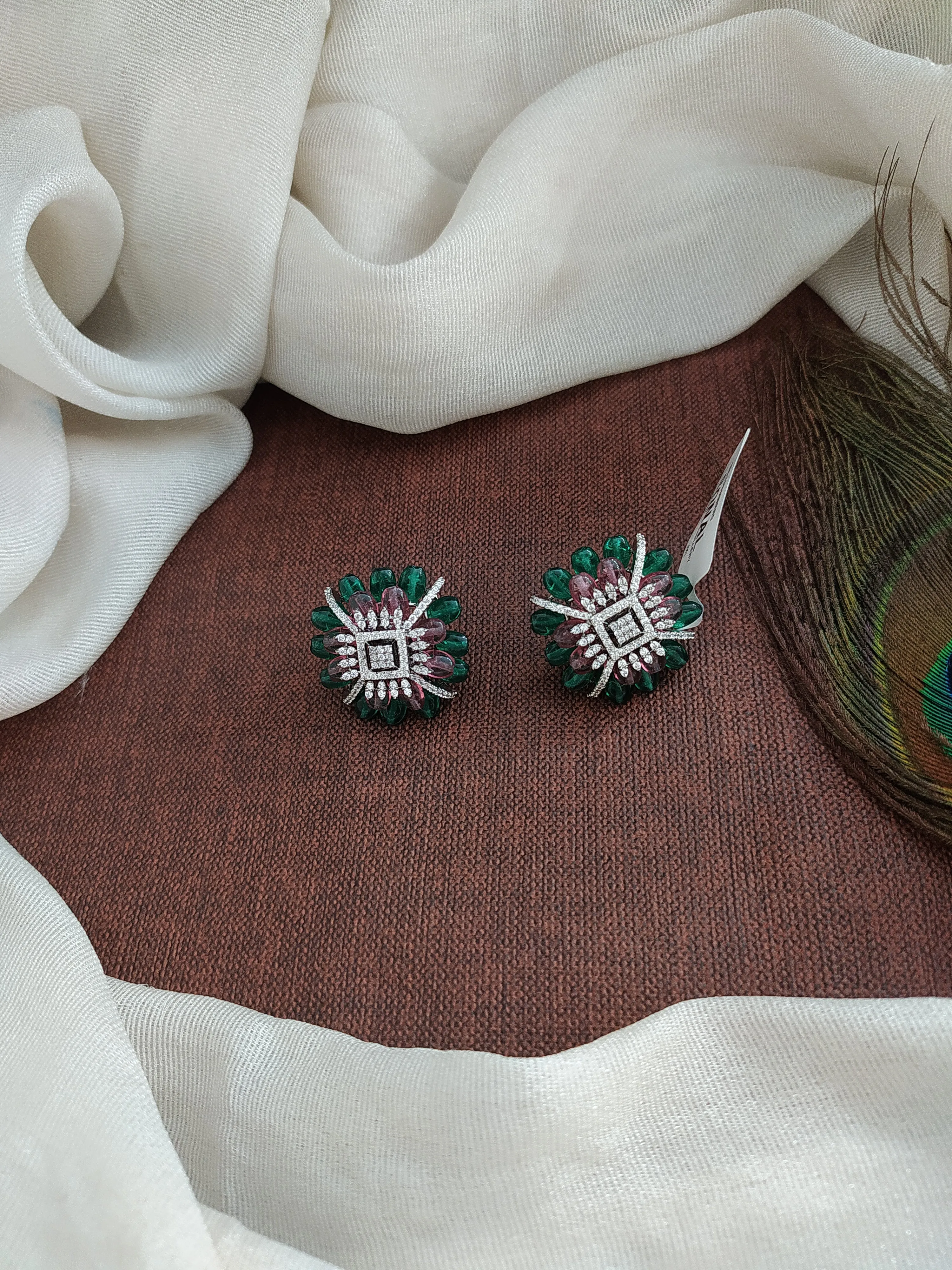 Cube-Shaped Zircon Studs in Victorian Beads Collection